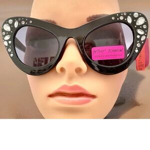 Betsey Johnson Large Jackie O Sunglasses  Rhinestone Glamour Black Cat Eye